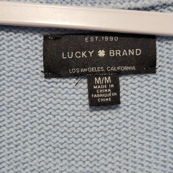 Lucky Brand Blue White Color Block Stripe Knit Sweater Medium - Picture 5 of 6